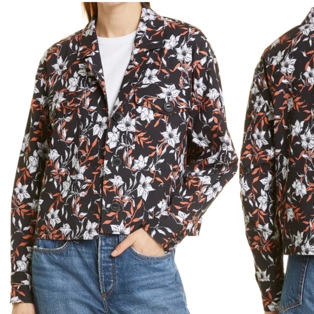 Rag & Bone Jessie Floral Print Linen Blend Shirt Jacket